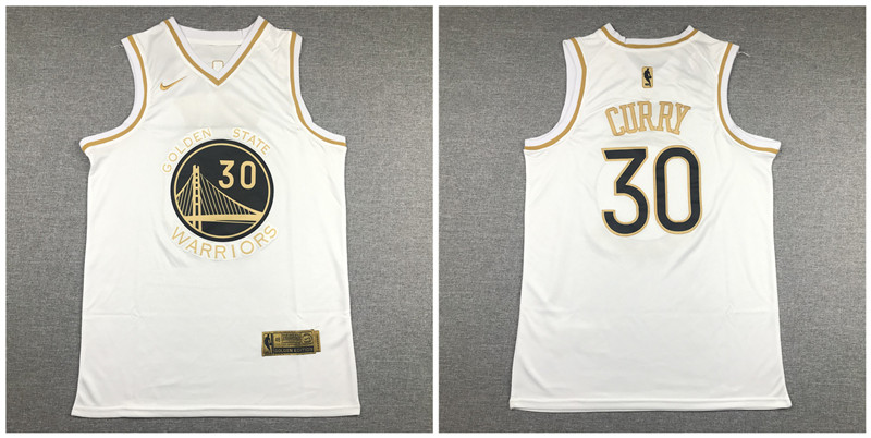 Warriors 30 Stephen Curry White Gold Nike Swingman Jersey