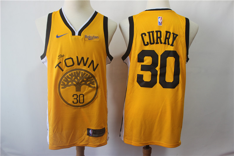 Warriors 30 Stephen Curry Yellow 2018 19 Earned Edition  Swingman Jersey