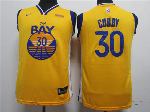 Warriors 30 Stephen Curry Yellow Youth 2020 New Nike Swingman Jersey