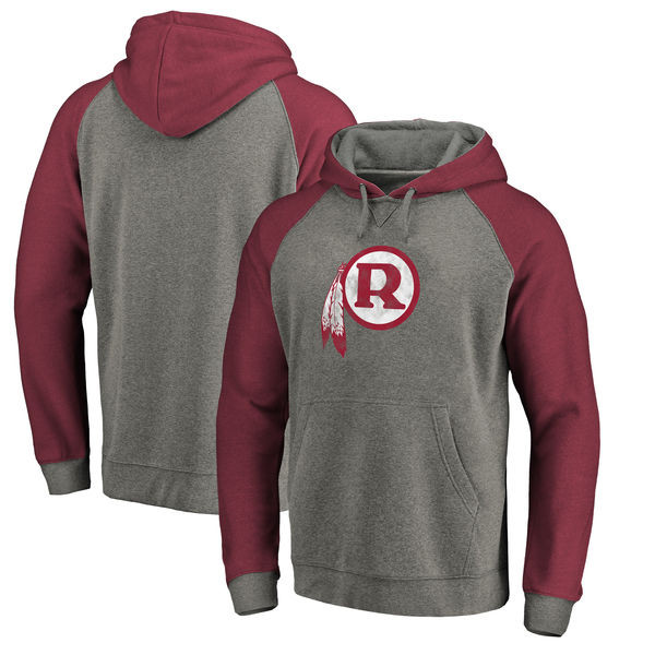 Washington Redskins NFL Pro Line by Fanatics Branded Throwback Logo Tri Blend Raglan Pullover Hoodie Gray Burgundy