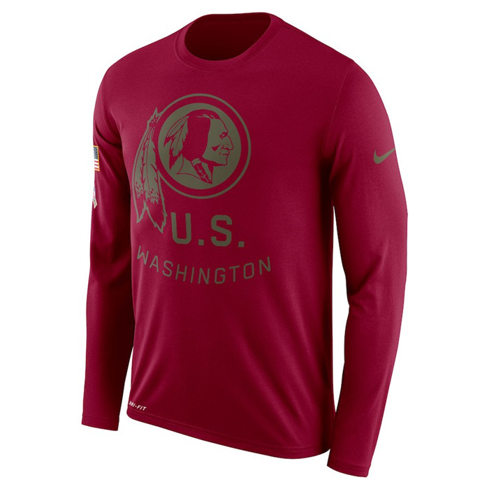 Washington Redskins  Salute to Service Sideline Legend Performance Long Sleeve T Shirt Burgundy