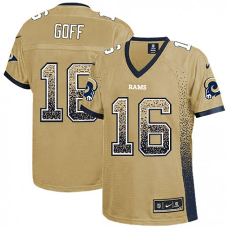 WoMen  Los Angeles Rams 16 Jared Goff Gold Drift Fashion NFL Jersey