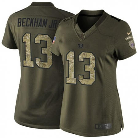 WoMen  New York Giants 13 Odell Beckham Jr Limited Green Salute to Service NFL Jersey