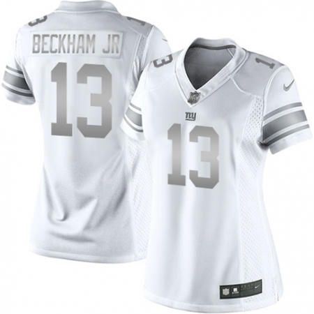 WoMen  New York Giants 13 Odell Beckham Jr Limited White Platinum NFL Jersey