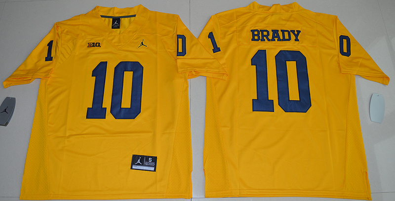 Wolverines 10 Tom Brady Yellow Jordan Brand Stitched NCAA Jersey