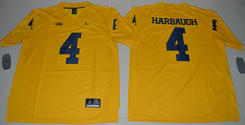 Wolverines 4 Jim Harbaugh Yellow Jordan Brand Stitched NCAA Jersey