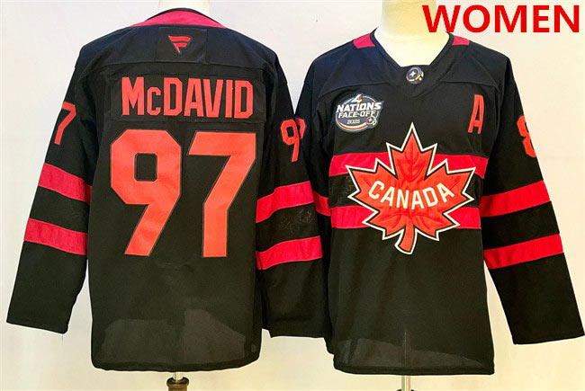 Women's Canada 97 Connor McDavid Black 2025 4 Nations Face Off Premium With A Patch Stitched Jersey