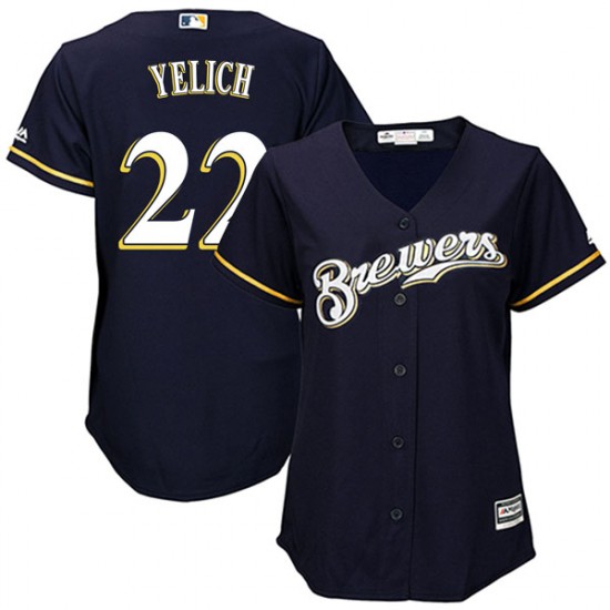 Women's Majestic Christian Yelich Milwaukee Brewers Player Navy Cool Base Alternate Jersey