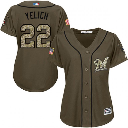 Women's Majestic Milwaukee Brewers Christian Yelich Green Salute to Service Jersey