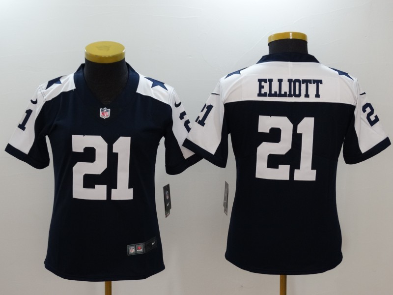 Women's  Dallas Cowboys #21 Ezekiel Elliott 2017 Vapor Untouchable Limited Navy Blue Throwback Alternate NFL Jersey