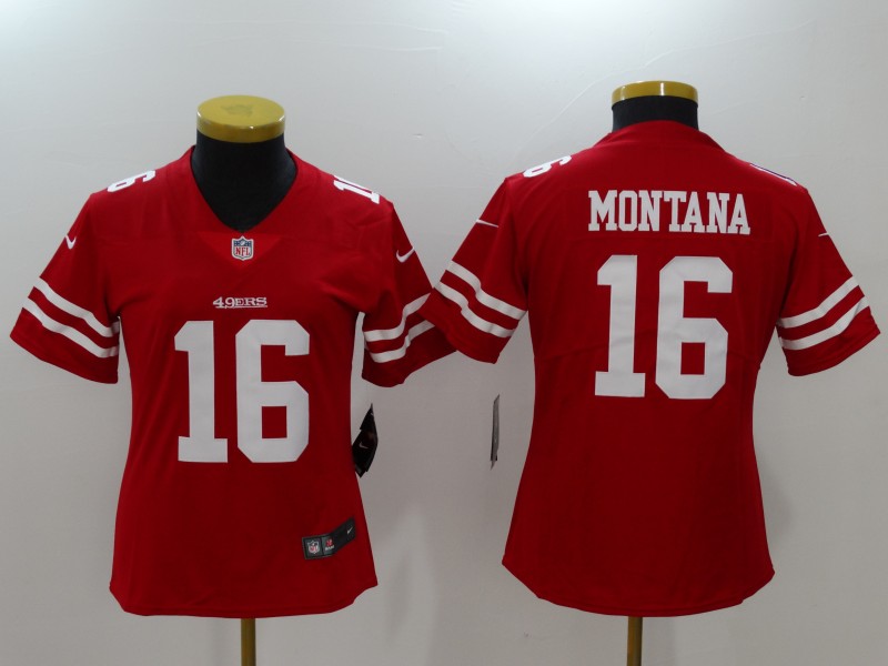 Women's  San Francisco 49ers #16 Joe Montana Red 2017 Vapor Untouchable Limited Stitched Jersey