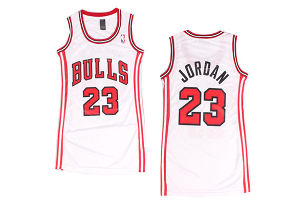 Women NBA Chicago Bulls 23 Michael Jordan White Dress Jersey