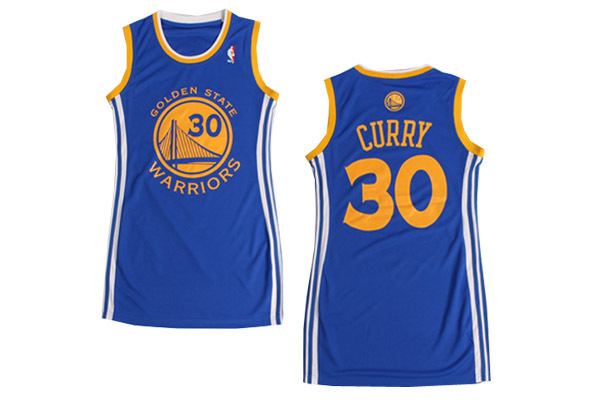 Women NBA Golden State Warriors 30 Stephen Curry Blue Dress Jersey