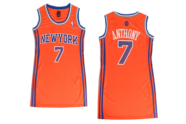 Women NBA New York Knicks 7 Carmelo Anthony Orange Dress Jersey