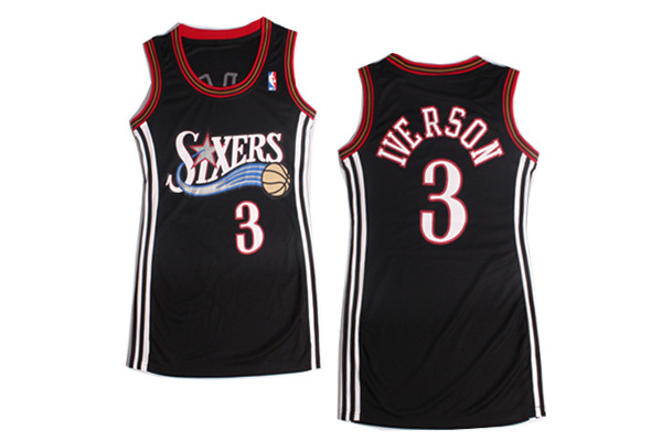 Women NBA Philadelphia 76ers 3 Allen Iverson Black Dress Jersey