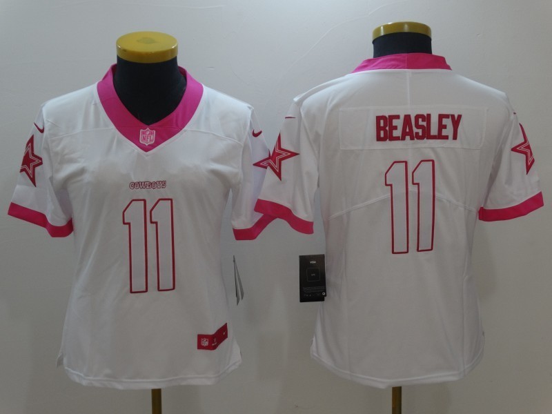 Women  Dallas Cowboys 11 Cole Beasley Limited Rush Fashion Pink NFL Jersey