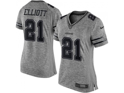 Women  Dallas Cowboys 21 Ezekiel Elliott Gray Stitched NFL Limited Gridiron Gray Jersey