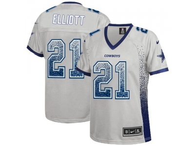 Women  Dallas Cowboys 21 Ezekiel Elliott Grey Stitched NFL Elite Drift Fashion Jersey