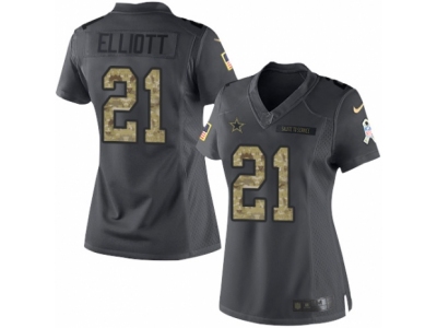 Women  Dallas Cowboys 21 Ezekiel Elliott Limited Black 2016 Salute to Service NFL Jersey