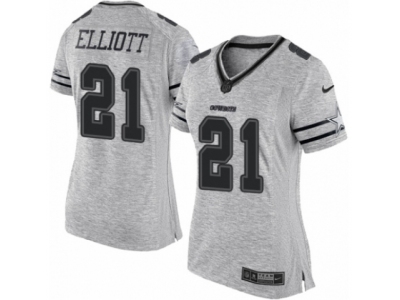 Women  Dallas Cowboys 21 Ezekiel Elliott Limited Gray Gridiron II NFL Jersey
