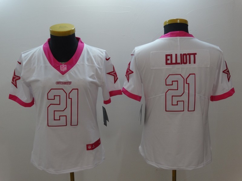 Women  Dallas Cowboys 21 Ezekiel Elliott Limited Rush Fashion Pink NFL Jersey