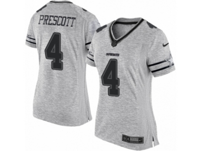 Women  Dallas Cowboys 4 Dak Prescott Limited Gray Gridiron II NFL Jersey