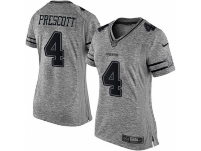 Women  Dallas Cowboys 4 Dak Prescott Limited Gray Gridiron NFL Jersey