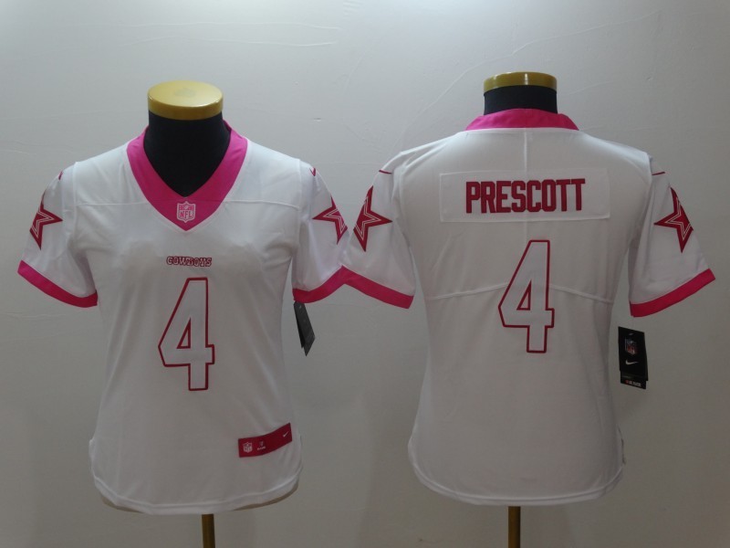 Women  Dallas Cowboys 4 Dak Prescott Limited Rush Fashion Pink NFL Jersey