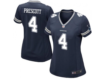 Women  Dallas Cowboys 4 Dak Prescott Navy Blue Team Color Stitched NFL Elite Jersey