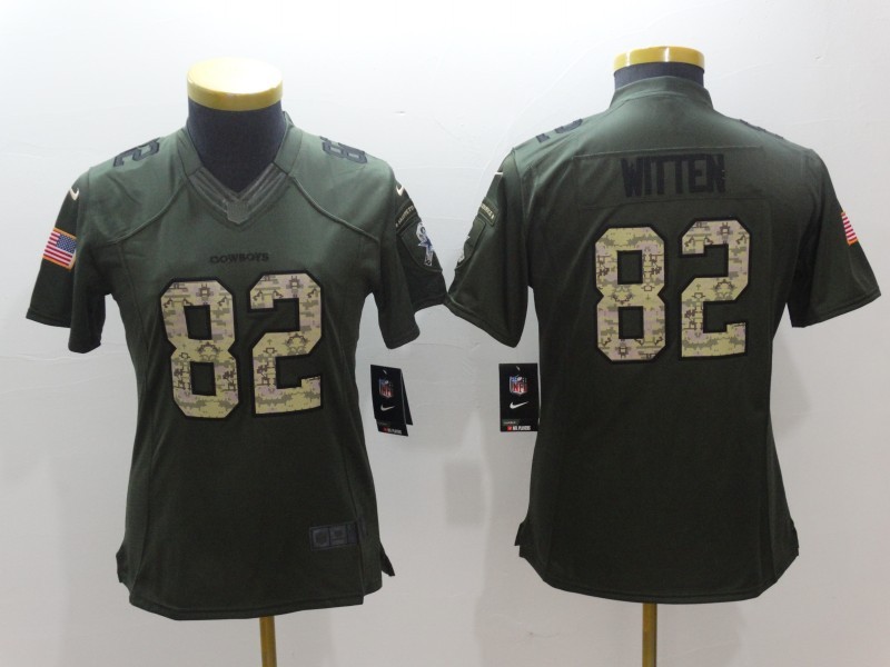 Women  Dallas Cowboys 82 Jason Witten Green Stitched NFL Limited Salute to Service Jersey