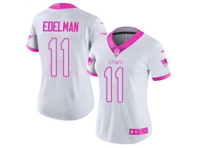 Women  New England Patriots 11 Julian Edelman Limited Rush Fashion Pink NFL Jersey