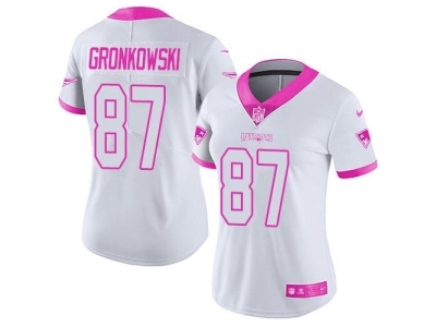 Women  New England Patriots 87 Rob Gronkowski Limited Rush Fashion Pink NFL Jersey
