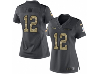 Women  Seattle Seahawks 12th Fan Limited Black 2016 Salute to Service NFL Jersey