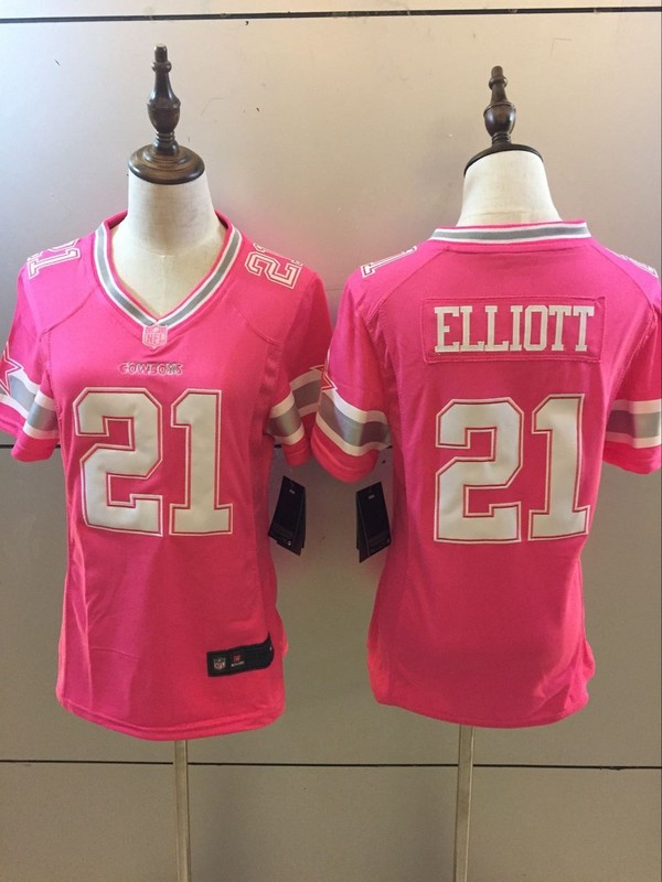 Women  dallas cowboys 21 Ezekiel Elliott pink jerseys