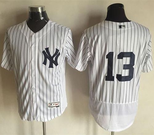 Yankees 13 Alex Rodriguez White Strip Flexbase Authentic Collection Stitched MLB Jersey