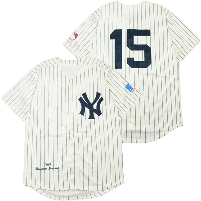 Yankees 15 Thurman Munson Cream 1969 Throwback Jersey