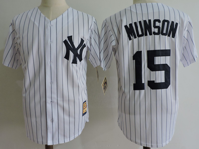 Yankees 15 Thurman Munson White Cooperstown Collection Jersey