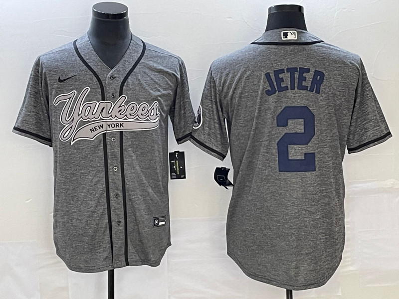 Yankees 2 Derek Jeter Gray Gridiron Cool Base Jersey