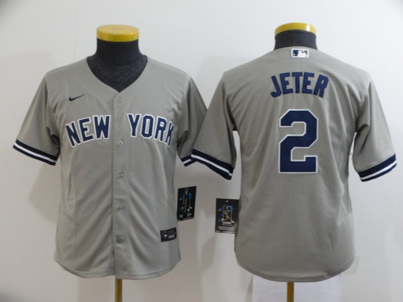 Yankees 2 Derek Jeter Gray Youth 2020 Nike Cool Base Jersey