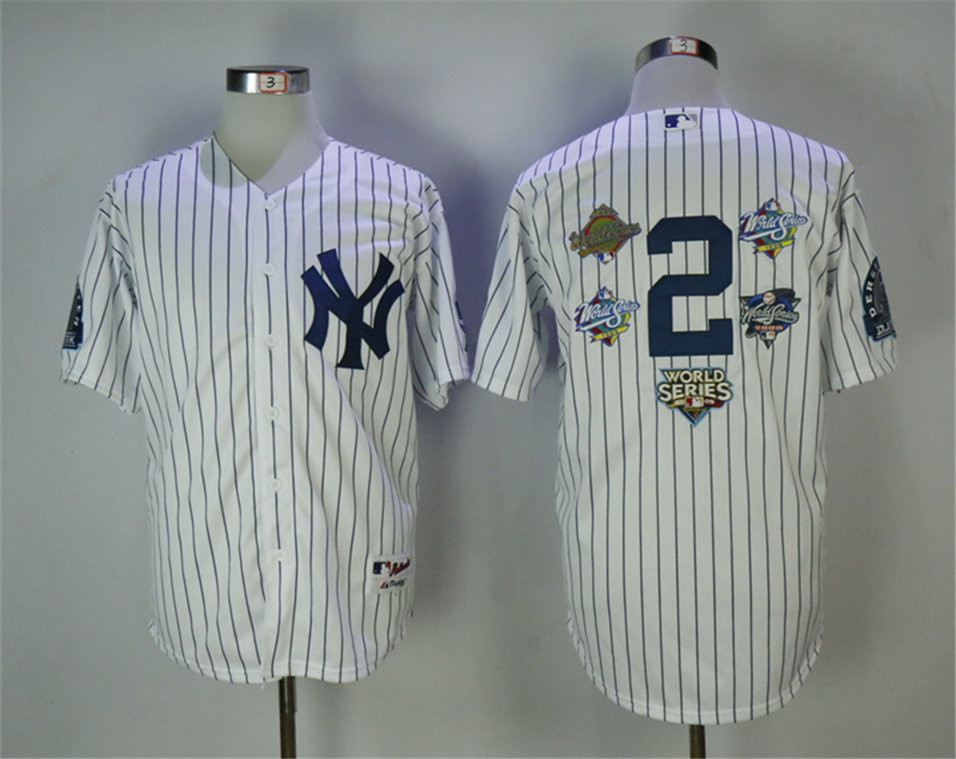 Yankees 2 Derek Jeter White 5x MLB World Series Champions Cool Base Jersey