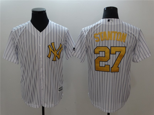 Yankees 27 Giancarlo Stanton White Gold Cool Base Jersey