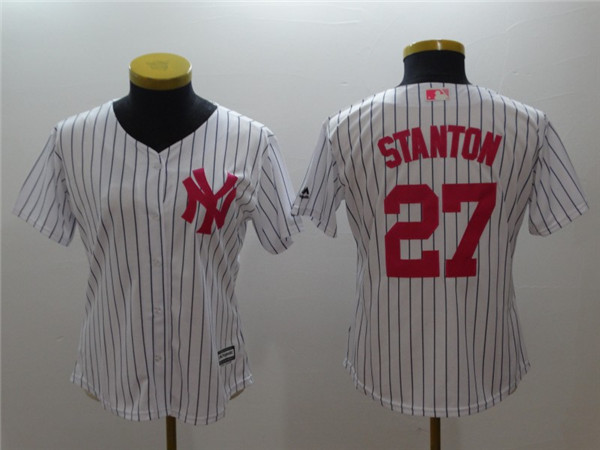 Yankees 27 Giancarlo Stanton White Women Mother's Day Cool Base Jersey