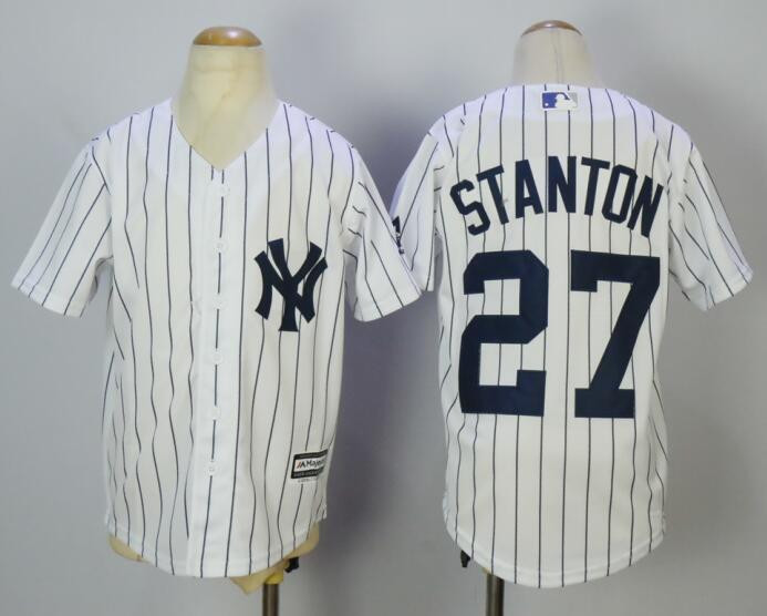 Yankees 27 Giancarlo Stanton White Youth Cool Base Jersey