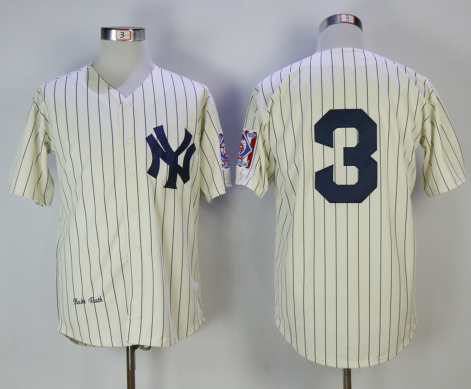 Yankees 3 Babe Ruth Cream Mitchell & Ness Jersey