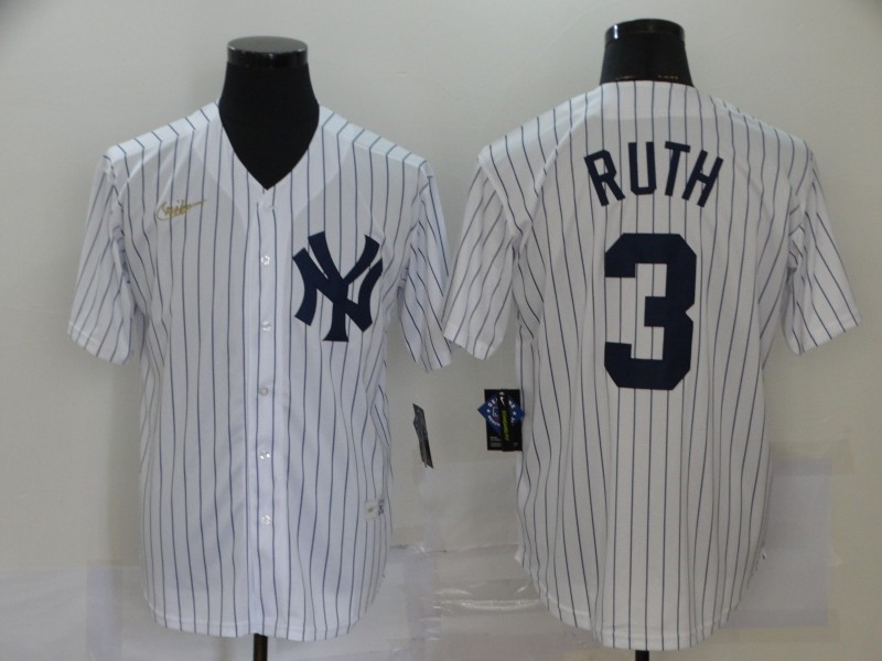 Yankees 3 Babe Ruth White Nike Cool Base Jersey