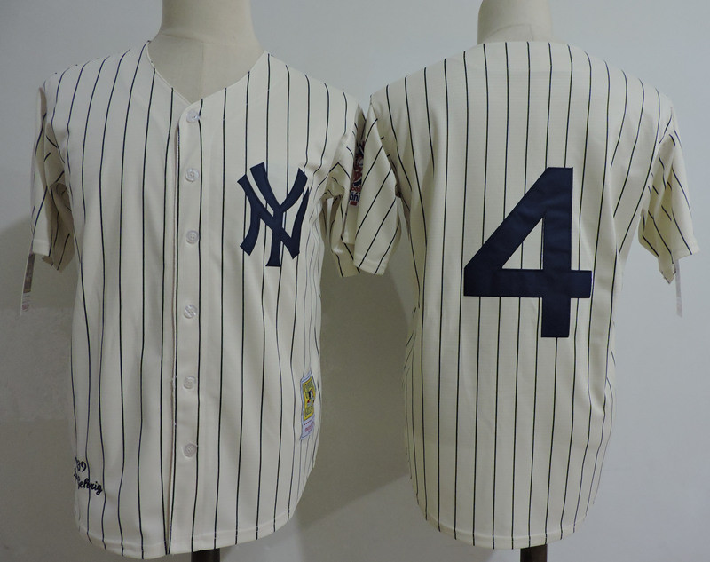 Yankees 4 Lou Gehrig Cream Cooperstown Collection Jersey