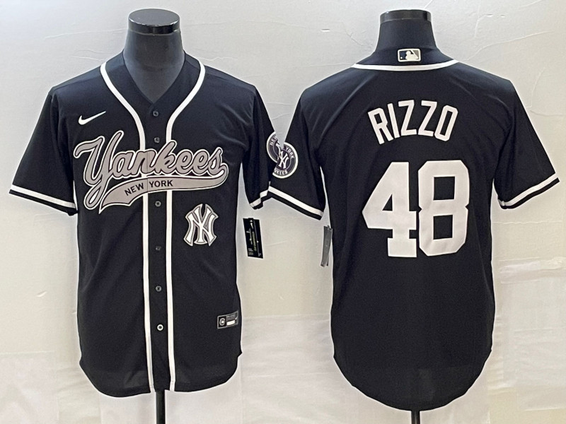 Yankees 48 Anthony Rizzo Logo Black Cool Base Jersey