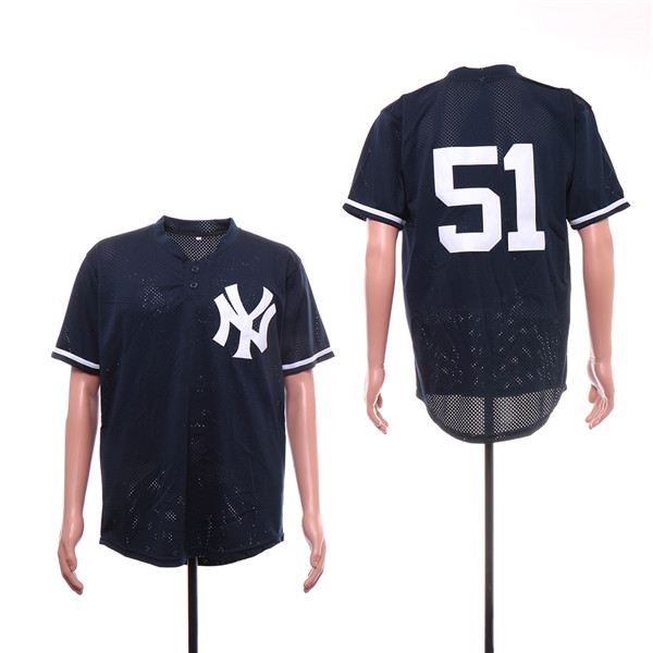 Yankees 51 Bernie Williams Navy Mesh BP Jersey