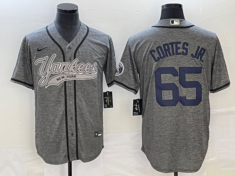 Yankees 65 Nestor Cortes JR. Gray Gridiron Cool Base Jersey