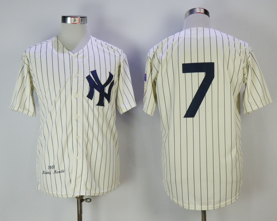 Yankees 7 Mickey Mantle Cream 1951 Mitchell & Ness Jersey